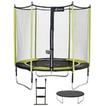 Trampoline de jardin 244 cm + filet de sécurité + échelle + bâche de protection JUMPI Vert/Noir 250