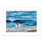 Lady Wearing White By The Sea Art Print Canvas Premium Wall Decor Poster