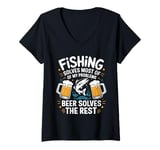 Womens Fishing Solves Most Of My Problems Beer Solves The Rest V-Neck T-Shirt