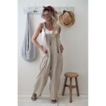 Dam Dungarees Strap Overall Baggy Harem Ärmlös Jumpsuit Apricot L