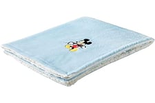 babyCalin - Disney Couverture bébé bi-matière 75 x 100 cm - Mickey Bleu ciel/Blanc