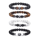 Bracelet œil de tigre pour hommes, ensemble de bracelets de perles en pierre naturelle de 8MM, bracelets extensibles en pierre de lave, réglables, en perles de cristal noir, cadeaux pour hommes