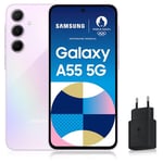 Samsung Galaxy A55 5G, Smartphone Android, 128 Go, Chargeur secteur rapide 25W inclus [Exclusivité Amazon], Smartphone déverrouillé, Lilas, Version FR