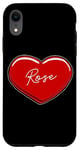 Coque pour iPhone XR Rose en forme de cœur dessinée à la main – Prénom Cœurs I Love Rose