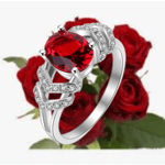 Bague - Zircon Cubique Rouge Ruby - Plaqué Argent Sterling 925/1000 - T54