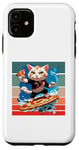 Coque pour iPhone 11 Chat Surf Pizza Vagues Aventure Fun Energy Tranche Géante