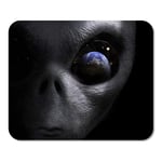 Mousepad Computer Notepad Office Gray UFO Alien Looking at The Earth 3D Blue Character Close Creature Eye Fear Home School Game Player Computer Worker Inch