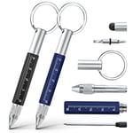 Vicloon Cadeau Homme, Stylo Multifonction 6 en 1, 2pcs Stylo à Bille Multifonction avec Boucle Ronde, Cadeau Gadgets Insolite Utile pour Papa, Cadeau Noel Homme/Femme Original Rigolo (Noir+Bleu)