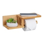 Relaxdays Porte-Papier Toilette avec étagères, pour téléphone Portable, Rouleau de Rechange en Bambou, H x P : 9 x 31 x 12,5 cm, Naturel