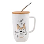 lachineuse - Mug Chien Collection DOG - Dog And Bone - Tasse en Porcelaine - 600 ML - Avec Couvercle, Paille et Cuillère - Café, Thé, Chocolat Chaud - Idée Cadeau Originale