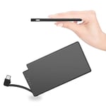 TNTOR WT-H330 5000 mAh Ultra Slim Power Bank with Integrated USB C Cable, [6.8 mm Thickness] Portable Mini Power Bank for Samsung Galaxy Sony Huawei Xiaomi - Black