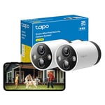 Tapo 2K QHD Wireless Outdoor Security Camera, 2-Cam with Hub included, 180-Day Rechargeable Battery, 4MP, Colour Night Vision, AI Detection, SD Storage, Works with Alexa & Google (Tapo C420S2)