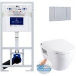 Pack wc Bâti-support avec Cuvette Serel SM26 sans bride + Abattant softclose + Plaque chrome mat - Villeroy&boch