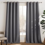 PONY DANCE Blackout Curtain Thermal - 94-inch Long Grey Curtains Eyelet Top for Room Darkening Silver Rings Up Window Draperies for Living Room, Wide 55-inch by Depth 94 in, 2 panels, Grey