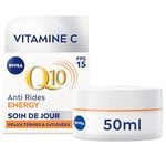 NIVEA Q10 Energy Soin de Jour FPS15 (1x50 ml), crème anti rides enrichie en Q10 pur & Vitamine C, crème anti-âge pour un teint éclatant, crème visage énergisante pour peaux ternes et fatiguées