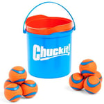 ChuckIt! Ultra Ball Dog Toy Chuckit Bucket Durable Rubber Dog Ball and Bucket High Bounce Floating Chuck It Launcher Compatible Toy Balls For Dogs with Carrier, 8 Pack, Medium