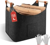 Panier a Bois, XL Sac a Buches avec poignée poche avant, Pliable Panier Bois Cheminée pour bois de chauffage, jouets, vêtements, 45 x 32 x 40 cm, 1 pièce