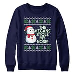 Purple Print House Vegan Snowman Christmas Sweater Mens The Vegans Stole My Nose Christmas Jumper Vegetarian, XL, Navy