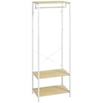 HOMCOM Porte-Manteaux avec étagère à chaussures Vestiaire meuble d'entrée Style Industriel 60L x 40l x 167,5H cm Aspect bois Clair métal Blanc