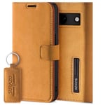 SURAZO Étui de Protection en Cuir pour Google Pixel 8a - Pliable - Étui de Protection en Cuir véritable - Magnétique - Compartiment pour Cartes - Protection RFID - Fonction Support - À Rabat - Camel