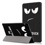 Huawei Mediapad T5 10 CASE - Foldbart Läderfodral m. "Don't Touch My Pad" - Svart