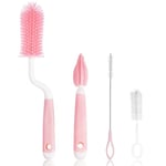 Vicloon Goupillon Biberon Silicone,3 en 1 Nettoyage Biberon Brosse,Goupillon Biberon et Tétine pour Toutes Les Tailles de Biberons,sans BPA Durable et sans Rayures（Rose）