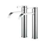 2 x Robinets Salle de Bain Cascade Robinet de Lavabo Haut Bec Pivotant 360° Mitigeur en Laiton Chromé pour Vasque Design Moderne