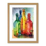 Artery8 Coloured Glass Cider Bottles Still Life Watercolour Painting Artwork Framed Wall Art Print 18X24 Inch