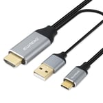 ELUTENG Câble adaptateur HDMI vers USB C, Câble d'alimentation HDMI USB C 4K@60Hz, Câble convertisseur HDMI vers USB type C 2m/6.6ft, prise en charge de la fonction écran tactile pour MacBook Pro/Air