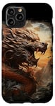 Coque pour iPhone 11 Pro Portrait de dragon asiatique doré avec la lune art d'anime japonais #2