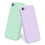 Yisica 2 Pack Silicone Coque Compatible pour iPhone SE 2020 / iPhone 8 / iPhone 7 / iPhone SE 2022, Silicone Coque avec Doublure en Microfibre Douce Protection Complète 4,7", Cyan Clair/Herbe Pourpre