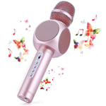RCTOYS Wireless Bluetooth Karaoke Microphone, 3-in-1 Portable Karaoke System with Two built-in speakers for Home KTV, Outdoor and Birthday Party. Work with Apple iPhone Android Smartphone or PC,Pink