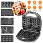 UK 6 in 1 Waffle Sandwich Maker Panini Grill Nonstick Removable Plates 750W