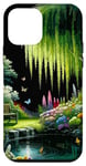 Coque pour iPhone 12 mini Serene Lush Banc de jardin avec fleurs et arbres Vert/rose/bleu