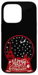 Coque pour iPhone 13 Pro Joyeux Noël Paris horizon dans la boule à neige scintille