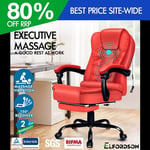 ELFORDSON Massage Office Chair with Footrest Executive Gaming Seat Leather Red