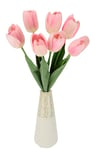 Real Touch Lot de 7 Tulipes artificielles dans Un Vase - Décoration printanière - Décoration de Table - Fleurs artificielles - Tulipe - Mariage - Hôtel - Fête - Décoration Simple - Fleur en Soie