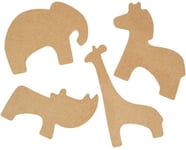 Country Love Crafts 4 Zoo Themed Wooden Craft Blanks, Light Brown