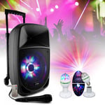 Enceinte Portable Lumineuse PARTY-8LED 300W Micro - Karaoké - Animation - Ecole - En Cadeau Effet de Lumière Rotatif