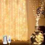 Curtain Fairy Lights Indoor Outdoor 200 LED 2 mx2 m Warm White Waterfall Plug in String Lights Waterproof Window Lights USB Remote Timer 8 Modes for Bedroom Wall Wedding Party Xmas Decoration