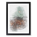 Big Box Art Moon Over The Mountains in Italy in Abstract Framed Wall Art Picture Print Ready to Hang, Black A2 (62 x 45 cm)