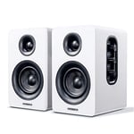 Sanyun SW208 Enceintes d'étagère Bluetooth 5.0 Actives 3" en Fibre de Carbone 60 W - DAC 24 Bits intégré - Haut-parleurs de Jeu pour Moniteur d'ordinateur 2.0 (Paire, Blanc)