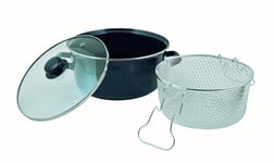 Cordon Green - 5L Enamel Chip Pan Deep Fat Fryer Pot Set - Deep Frying Pan with Lid and Basket