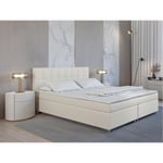 Vente-unique.com Ensemble complet boxspring tête de lit capitonnée + sommiers + matelas + surmatelas - 160 x 200 cm - Tissu - Ivoire - SIERO de YSMÉE