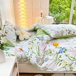 Luofanfei Housse de Couette 240 x 260 Feuilles Verte Fleurie Motif Oiseaux Parure de Lit Microfibre Adulte Parure Housse Couette avec Fermeture Éclair 2 Personnes avec 2 Taies d'oreiller 65x65cm