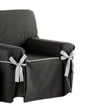 Estoralis Beret Housse de canapé avec nœuds Design Moderne Tissu Jaquard Gris Anthracite pour Fauteuil ou Relaxation 1 Place Taille du Tissu (de 80 à 110 cm) Housse pour Tout Type de canapé