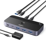 UGREEN Switch USB C 5Gbps avec 4 Ports USB pour 2 PC Commutateur KVM USB 2 Entrées 4 Sorties Plug Play pour Clavier Souris Disque Dur Clé USB Imprimante avec Contrôleur du Bureau et 2 Câbles Inclus