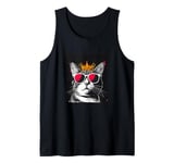 Comedic Cat King with Crown for a Royal Look with Sunglasses Tank Top