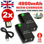 2X Rechargeable Battery Pack For XBOX 360 Controller Play Charging + USB Cable