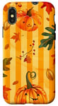 Coque pour iPhone X/XS Jaune Pop Art Rayé Automne Feuilles Tombantes Citrouille Épices